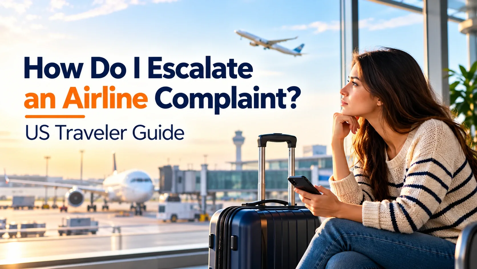 Traveler reviewing flight documents while preparing an airline complaint