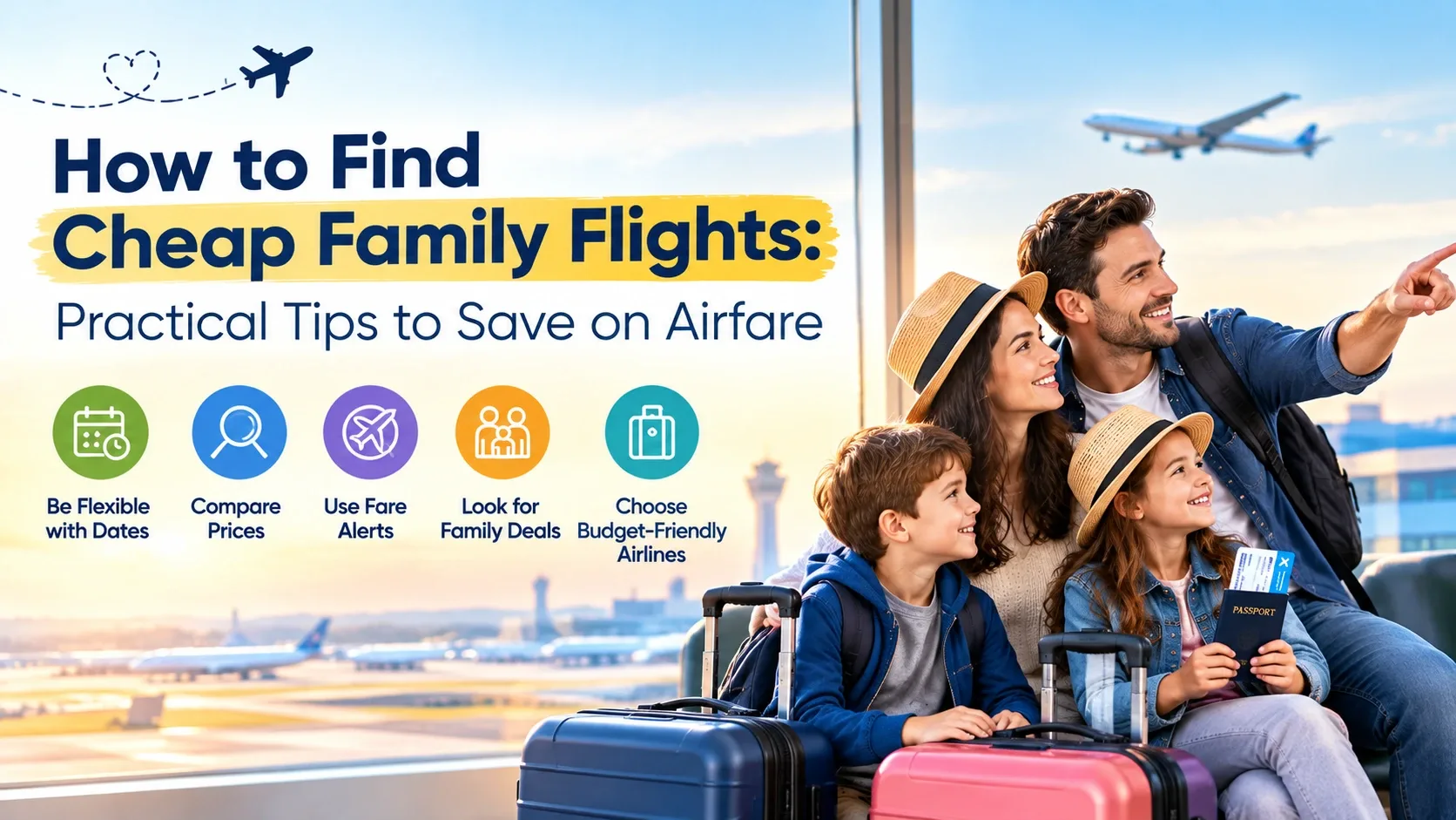 Family comparing flight options while planning an affordable vacation