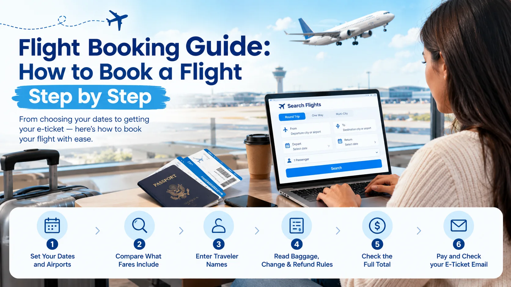 Flight booking guide showing how to book a flight step by step