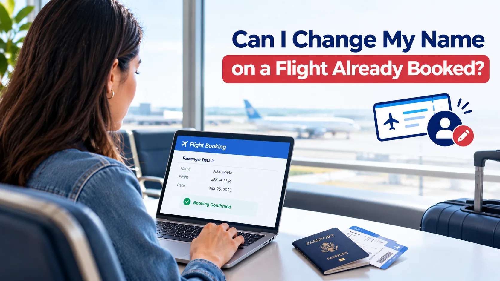 Traveller checking passenger name details on a flight booking confirmation